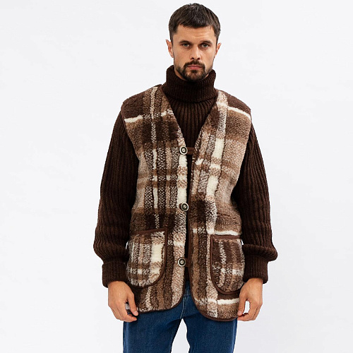 Жилет меховой из верблюжьей шерсти на пуговицах рис. Клетка 